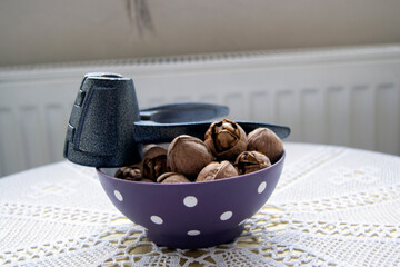 plate of concrete crushed walnuts