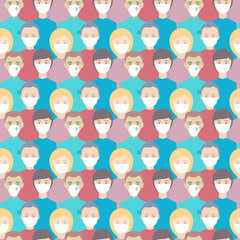 Man, woman are standing close to each other and wearing medical masks. Novel coronavirus (2019-nCoV), people in white medical face mask. Concept of coronavirus quarantine bright illustration.