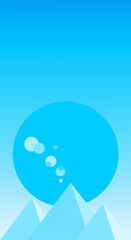 Pyramid landscape illustration  blue flat style with design sun in noon view. Aesthetic summer season background. Banner template for mobile phone screen saver theme, lock screen and wallpaper.