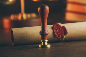 Notary stamp on testament and last will. Notary public office.