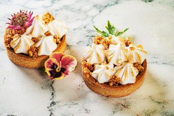 tart with meringue and caramel