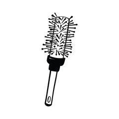 round hair brush, for styling hair doodle vector hand drawn, single element 
