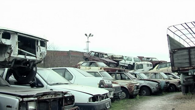 Wrecked and Dismantled Vehicles in a Scrap Yard near the City of Buenos Aires, Argentina.