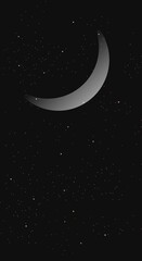 Fototapeta na wymiar Galaxy illustration in flat style with design moon and stars in night view. Aesthetic and beautiful dark background. Banner template for mobile phone screen saver theme, lock screen and wallpaper. 