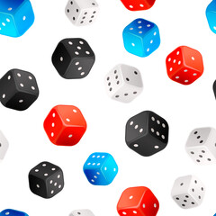 Lot of realistic casino dices, bright seamless pattern on white