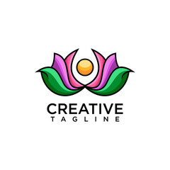 Flower logo with colorful style design vector