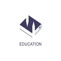 Simple education logo design template. Book icon and pencil emblem for courses, classes and schools vector illustration. Online education, e-book, business company, library, store and learning concept