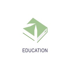 Simple education logo design template. Book icon and pencil emblem for courses, classes and schools vector illustration. Online education, e-book, business company, library, store and learning concept