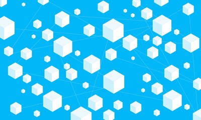 Blockchain concept banner. Isometric digital blocks connection with each other and shapes crypto chain. Blocks or cubes, connection consists digits. Abstract technology background. Vector illustration