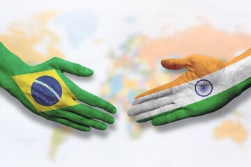 Brazil and India - Flag handshake symbolizing partnership and cooperation