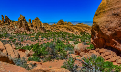 Fototapeta na wymiar Eroded landscape, Arches National Park, Moab, Utah, US