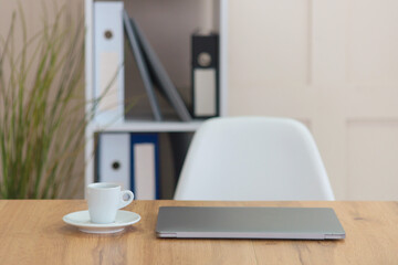 Modern computer on table in office interior. Stylish workplace