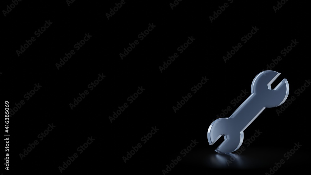 Poster 3d rendering frosted glass symbol of wrench isolated with reflection