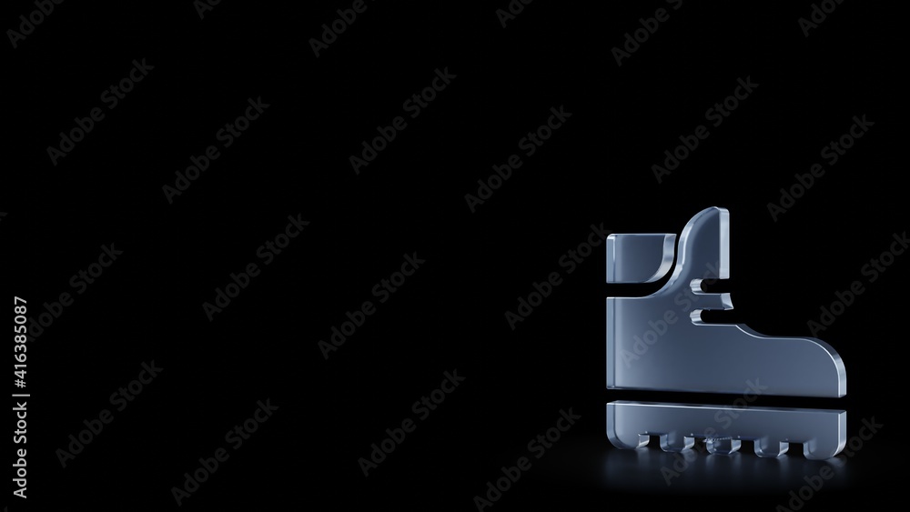 Poster 3d rendering frosted glass symbol of work shoes isolated with reflection