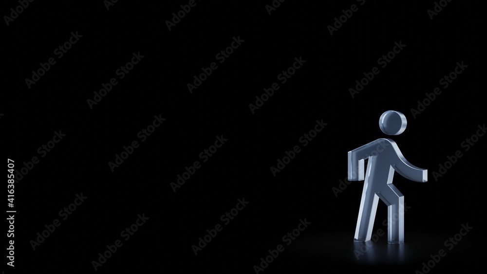 Poster 3d rendering frosted glass symbol of walk isolated with reflection