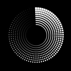 Halftone dots, Tiny squares in circle form. round logo . vector dotted frame . design element