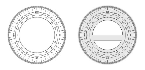 Circle Protractor 360 degrees measuring tool vector illustration isolated on white - obrazy, fototapety, plakaty