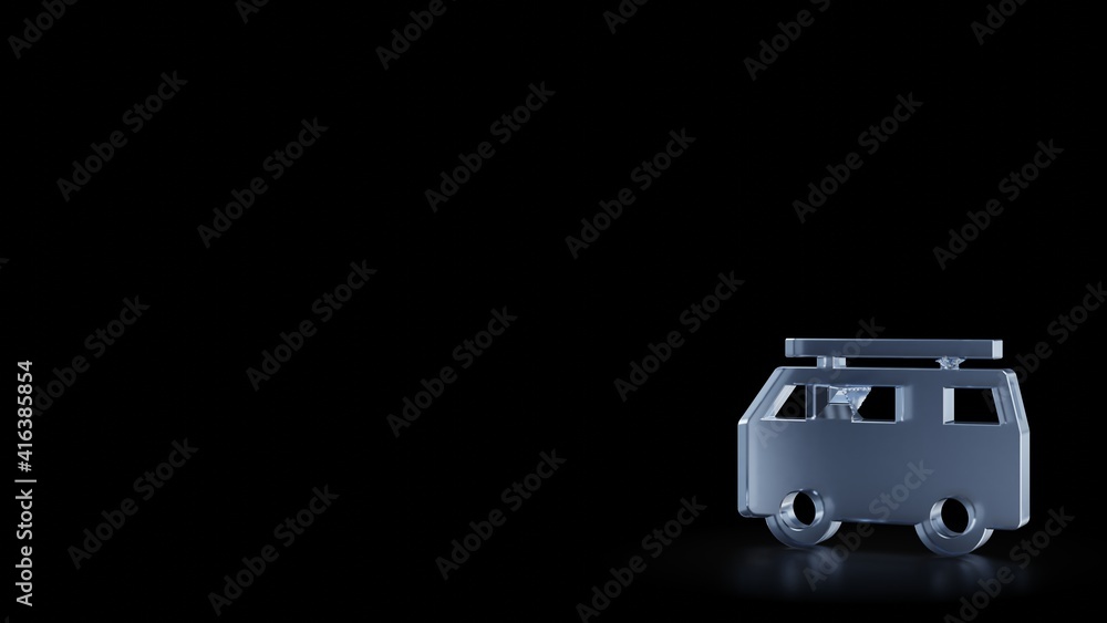 Poster 3d rendering frosted glass symbol of van isolated with reflection