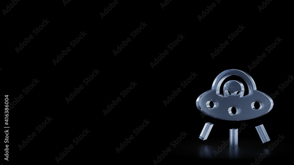 Poster 3d rendering frosted glass symbol of ufo isolated with reflection