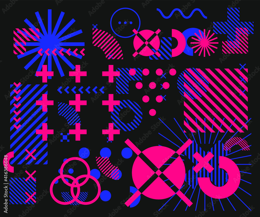 Poster Abstract geometric background with composition of different forms and shapes. Vector illustration in minimal art style.