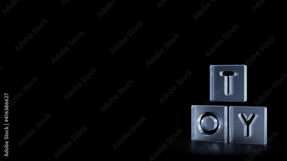 Poster 3d rendering frosted glass symbol of toy isolated with reflection