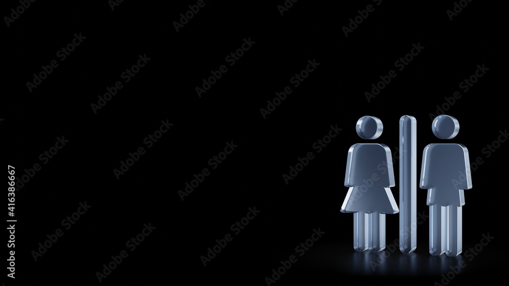 Poster 3d rendering frosted glass symbol of toilets isolated with reflection