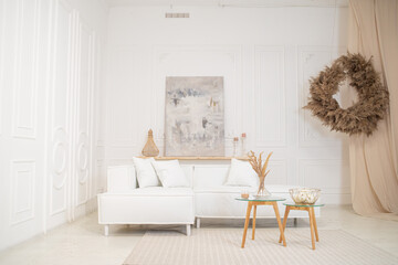 Vintage armchair and sofa in the interior