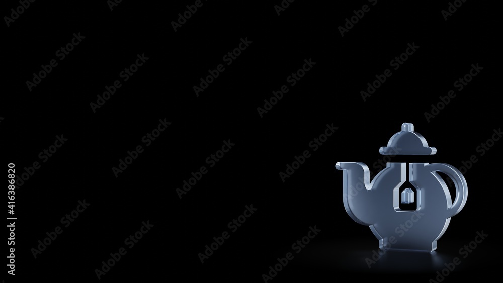 Poster 3d rendering frosted glass symbol of teapot isolated with reflection