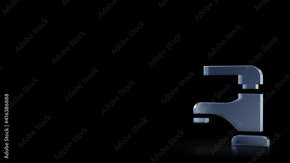 Poster 3d rendering frosted glass symbol of tap isolated with reflection