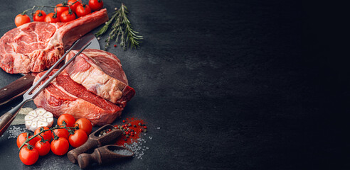 a variety of fresh premium beef steaks