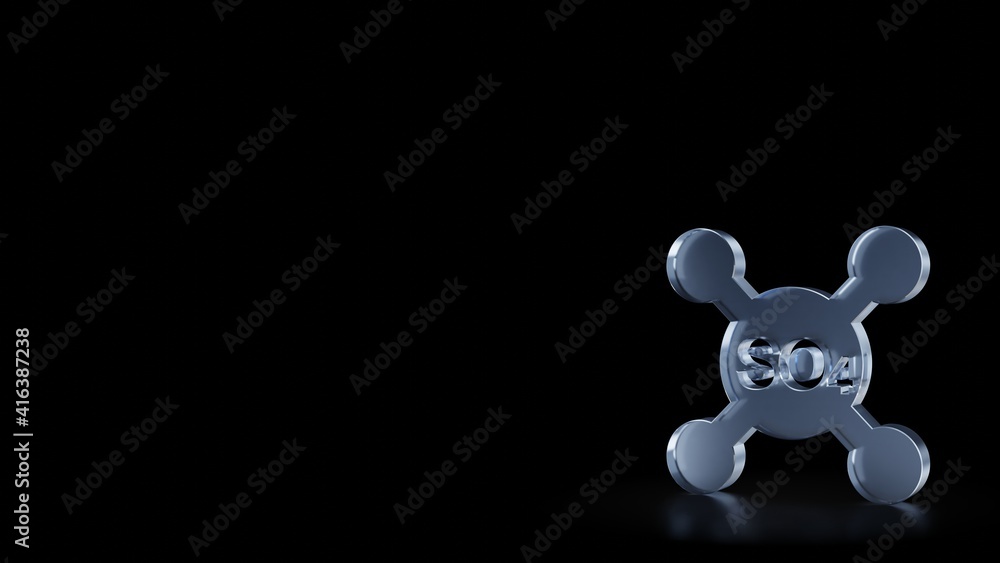 Poster 3d rendering frosted glass symbol of sulfate isolated with reflection