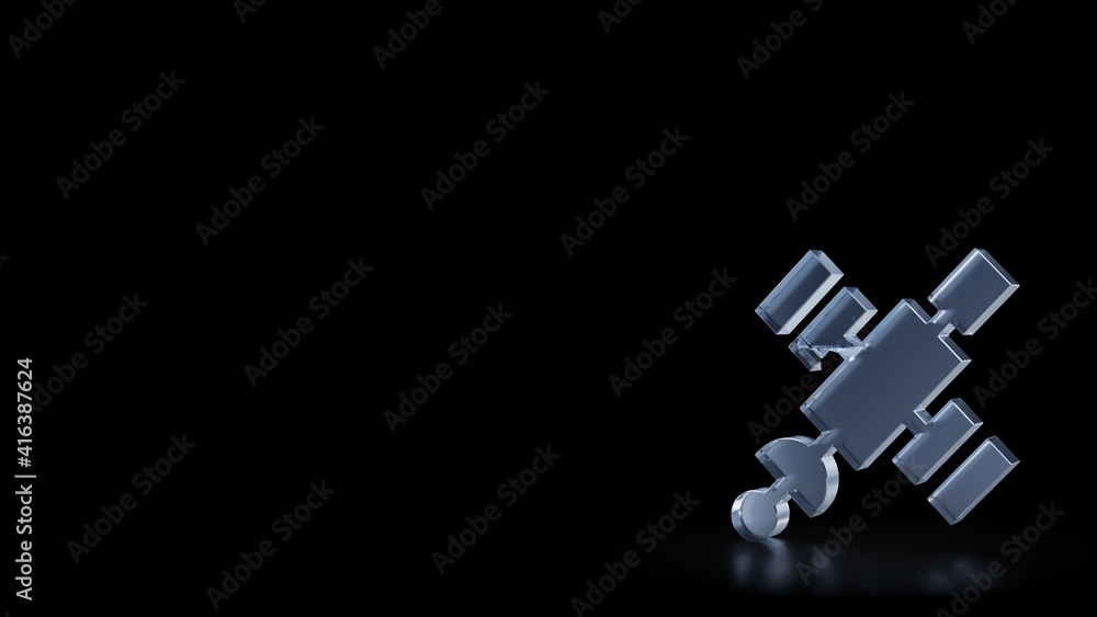 Poster 3d rendering frosted glass symbol of space satellite isolated with reflection