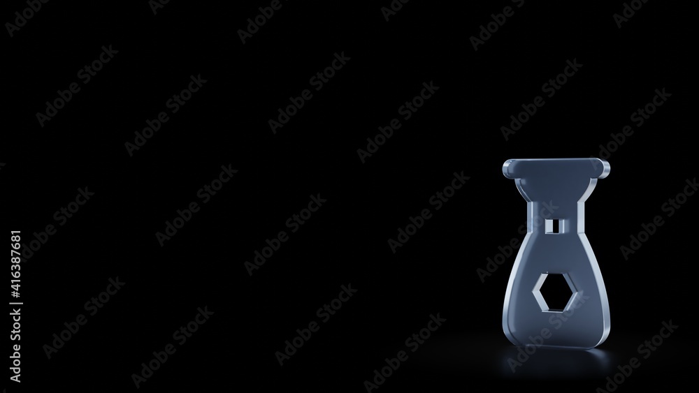 Poster 3d rendering frosted glass symbol of soya sauce isolated with reflection