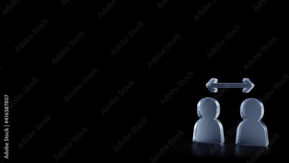 Poster 3d rendering frosted glass symbol of social distance isolated with reflection