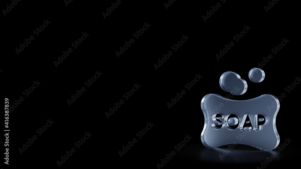 Poster 3d rendering frosted glass symbol of soap bar isolated with reflection