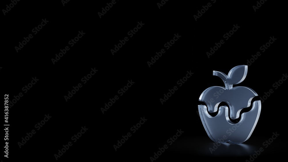 Poster 3d rendering frosted glass symbol of snow white apple isolated with reflection