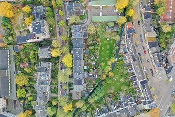 Top view of a residential area. Aerial drone shot
