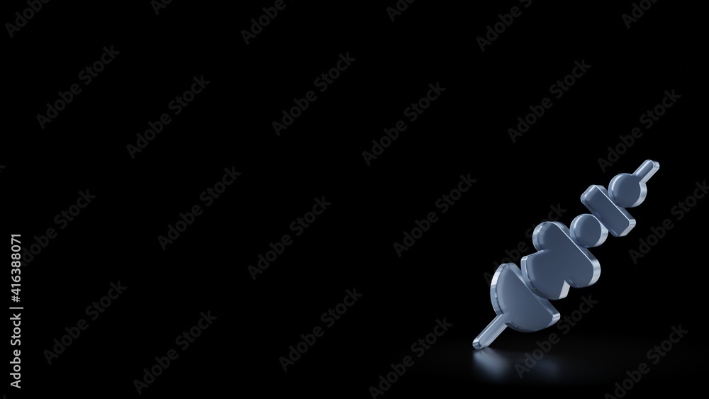 Poster 3d rendering frosted glass symbol of skewer isolated with reflection
