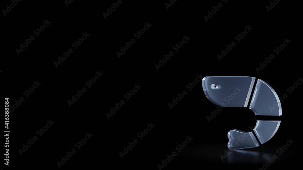 Poster 3d rendering frosted glass symbol of shrimp isolated with reflection