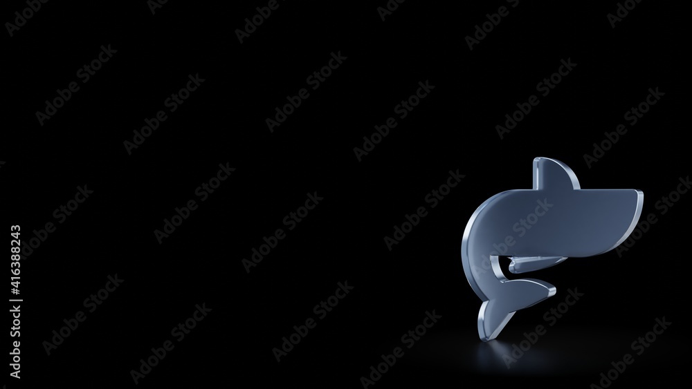Poster 3d rendering frosted glass symbol of shark isolated with reflection