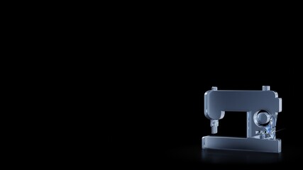 3d rendering frosted glass symbol of sewing machine isolated with reflection