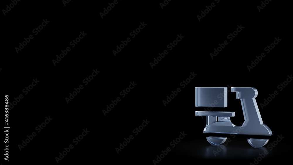 Poster 3d rendering frosted glass symbol of scooter isolated with reflection