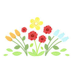 Obraz premium Vector illustration of coloured flowers set on white background. Spring and summer nature. 