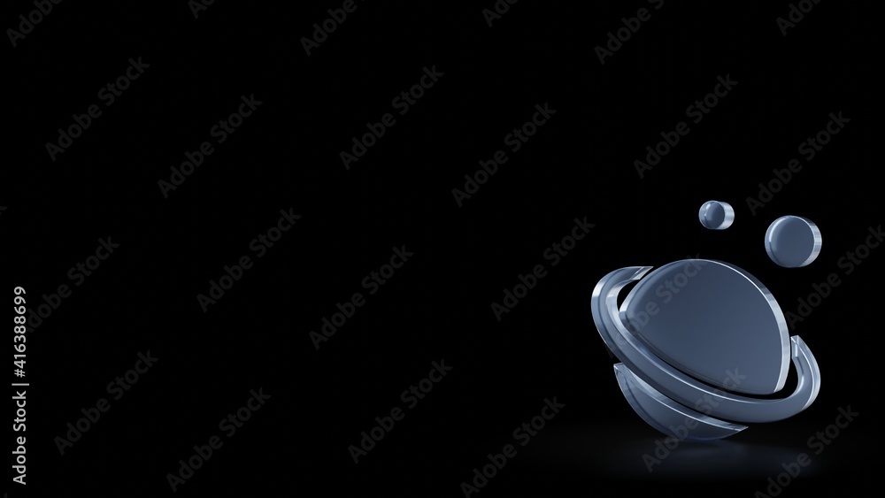Poster 3d rendering frosted glass symbol of saturn planet isolated with reflection