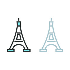 Vector illustration of travel and vocation icon on white background. Coloured and black and white Effiel tower icon.