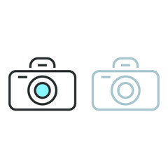 Vector illustration of travel and vocation icon on white background. Coloured and black and white photo camera icon.