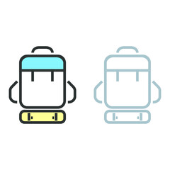 Vector illustration of travel and vocation icon on white background. Coloured and black and white tourist backpack icon.
