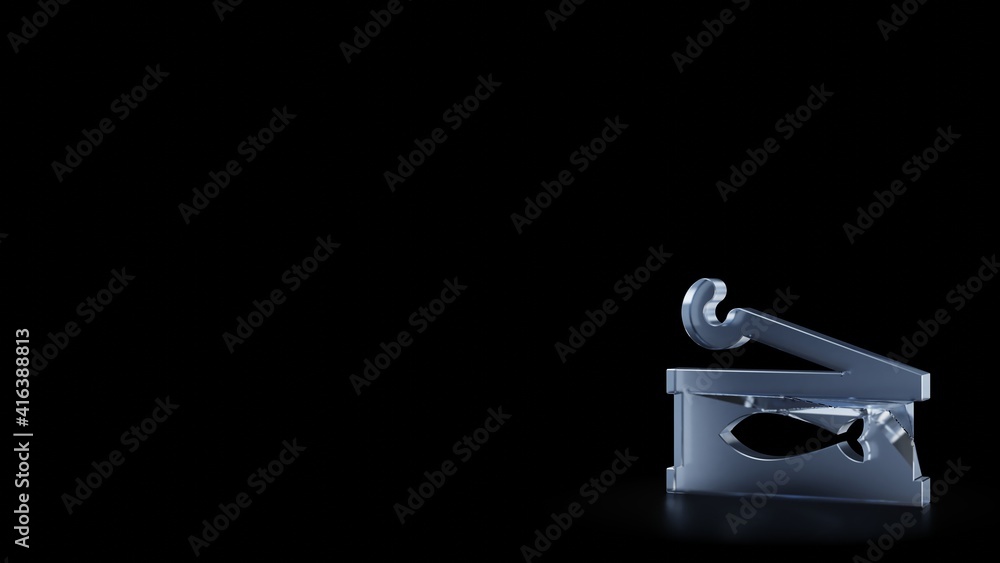 Poster 3d rendering frosted glass symbol of sardelle isolated with reflection