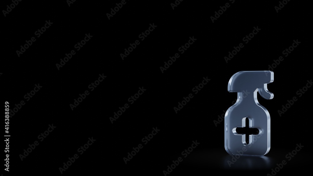 Poster 3d rendering frosted glass symbol of sanitizer spray isolated with reflection