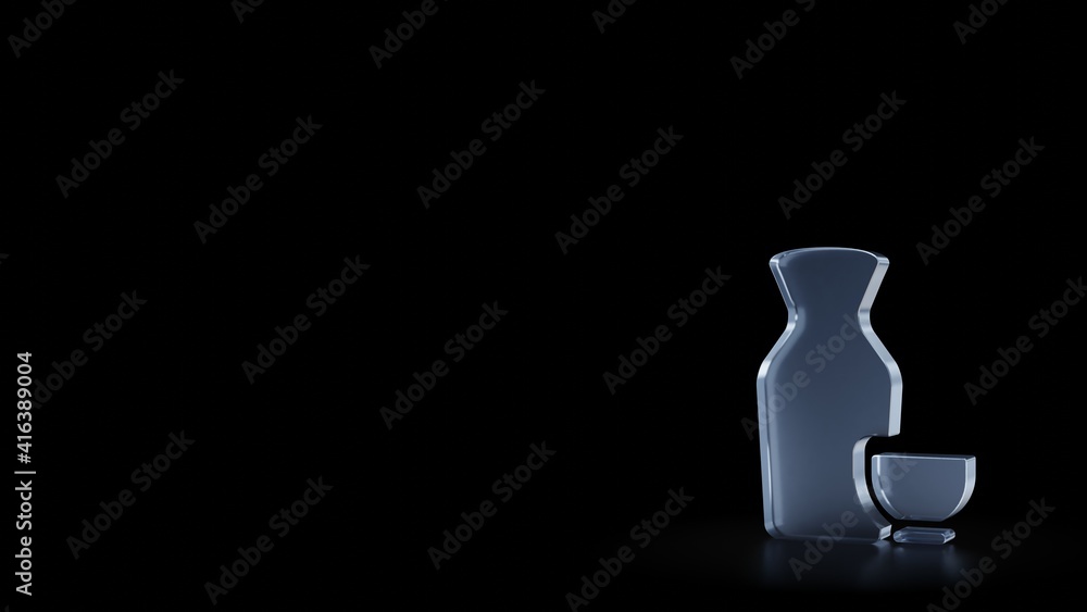 Poster 3d rendering frosted glass symbol of sake isolated with reflection